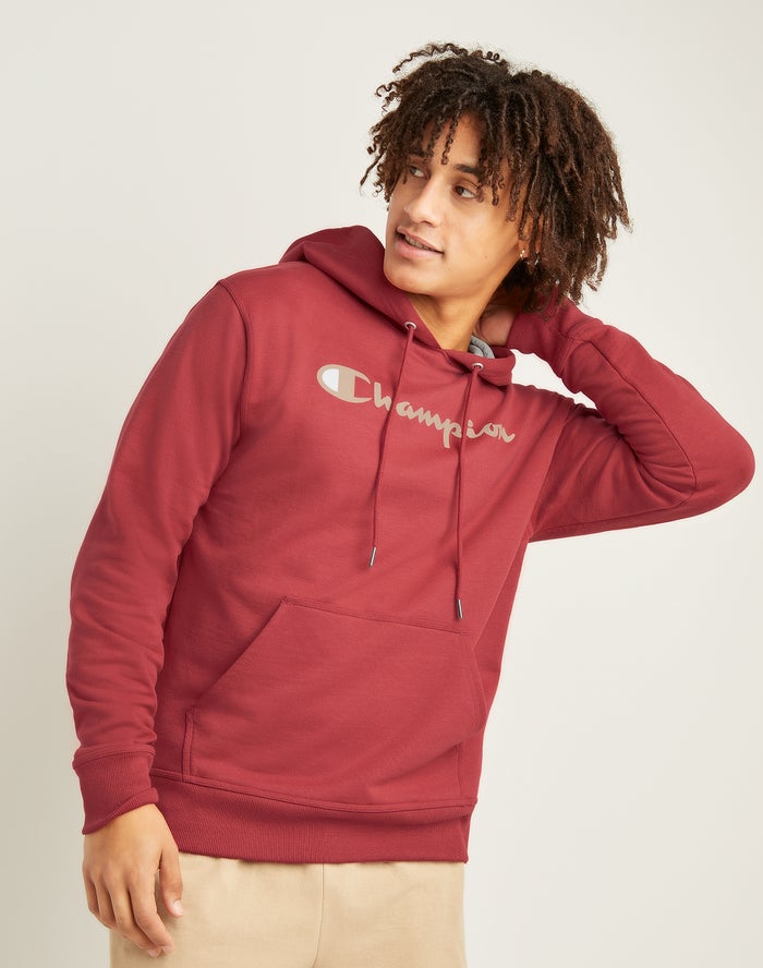 Champion Mens Hoodie NZ - Powerblend Fleece Script Logo Coral ( 6498-VXYUL )